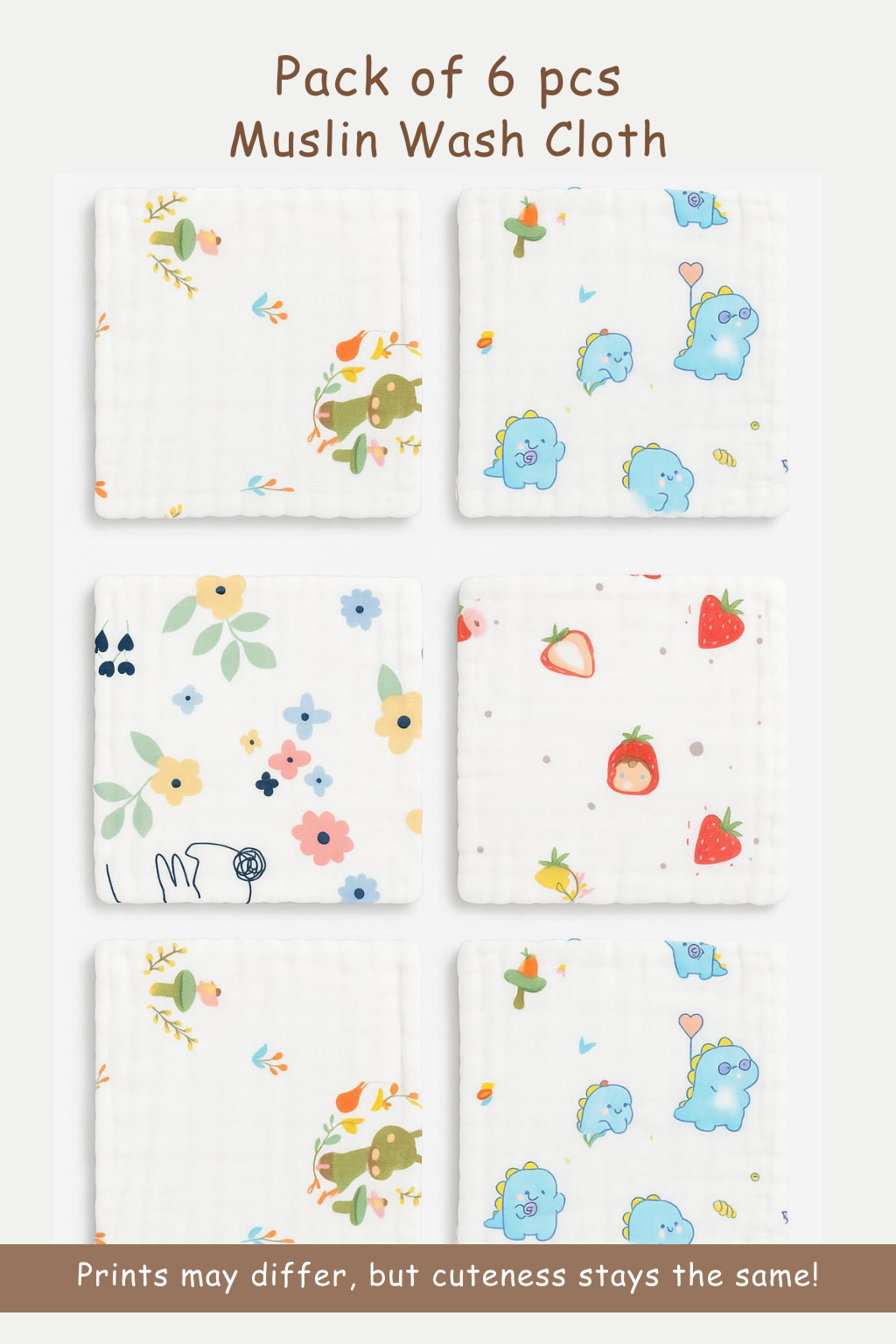Muslin Printed Wash Cloth | Pack of 6