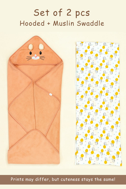 Hooded Swaddle + Muslin Swaddle Combo | Orange