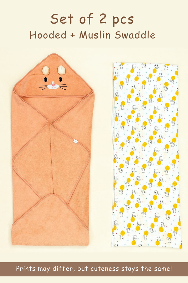 Hooded Swaddle + Muslin Swaddle Combo | Orange