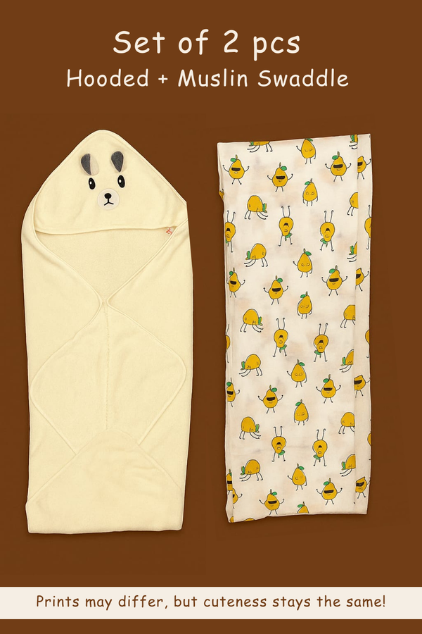 Hooded Swaddle + Muslin Swaddle Combo | Cream